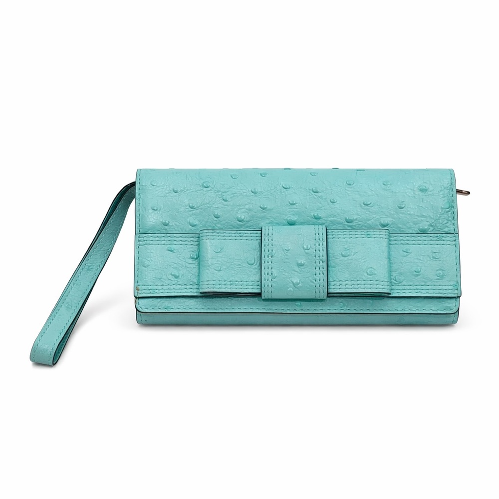 Kate Spade‎ Turquoise Ostrich Embossed Leather Presley Bow Wallet